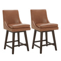 CHITA 26 inch Upholstered Swivel Faux Leather Counter Bar Stools with Back & Wood Legs Set of 2, Saddle Brown