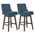 CHITA 30 inch Upholstered Swivel Faux Leather Counter Bar Stools with Back & Wood Legs Set of 2, Dark Blue