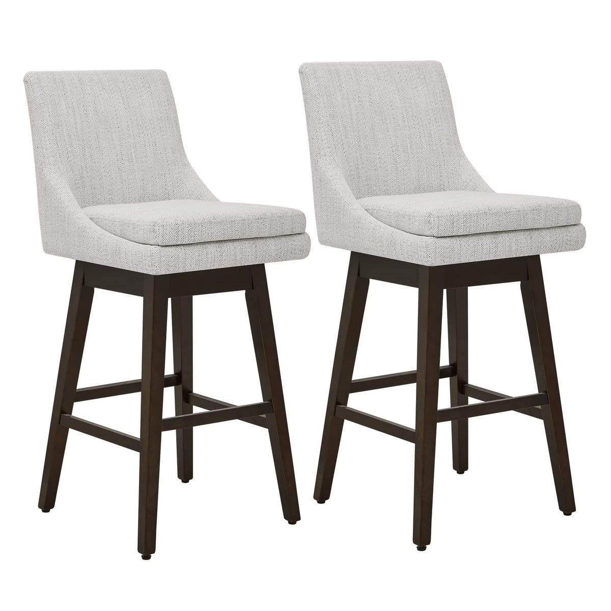 CHITA 30 inch Upholstered Swivel Fabric Counter Bar Stools with Back & Wood Legs Set of 2, Ivory White