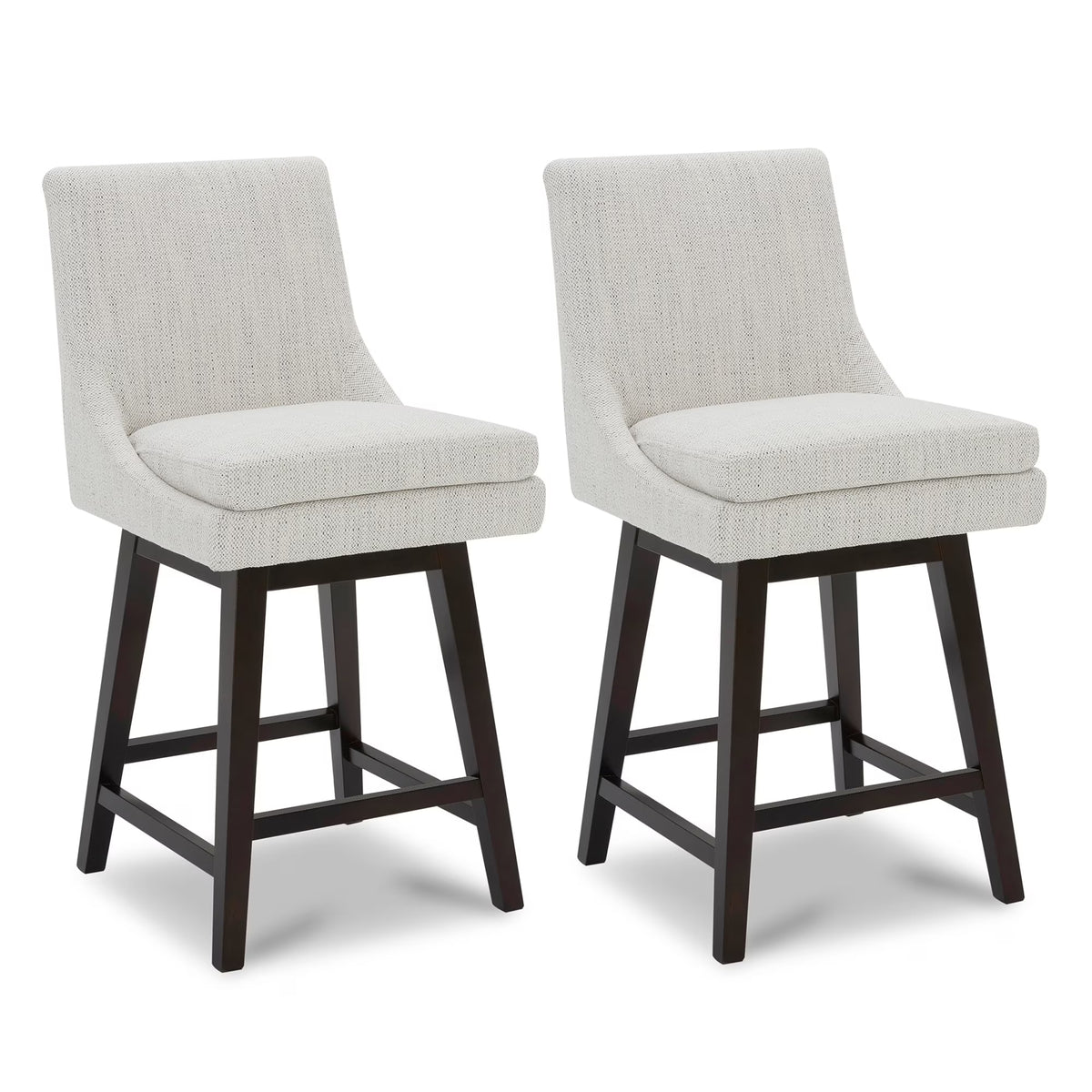 CHITA 26 inch Upholstered Swivel Fabric Counter Bar Stools with Back & Wood Legs Set of 2, Ivory White