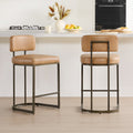 CHITA 26 inch Counter Height Bar Stool Set with Brass Frame Set of 2, Faux Leather in Cognac