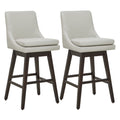 CHITA 30 inch Upholstered Swivel Faux Leather Counter Bar Stools with Back & Wood Legs Set of 2, Creamy Gray