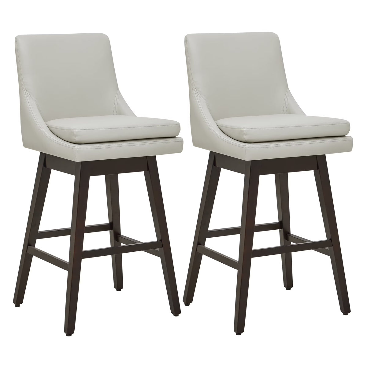 CHITA 30 inch Upholstered Swivel Faux Leather Counter Bar Stools with Back & Wood Legs Set of 2, Creamy Gray