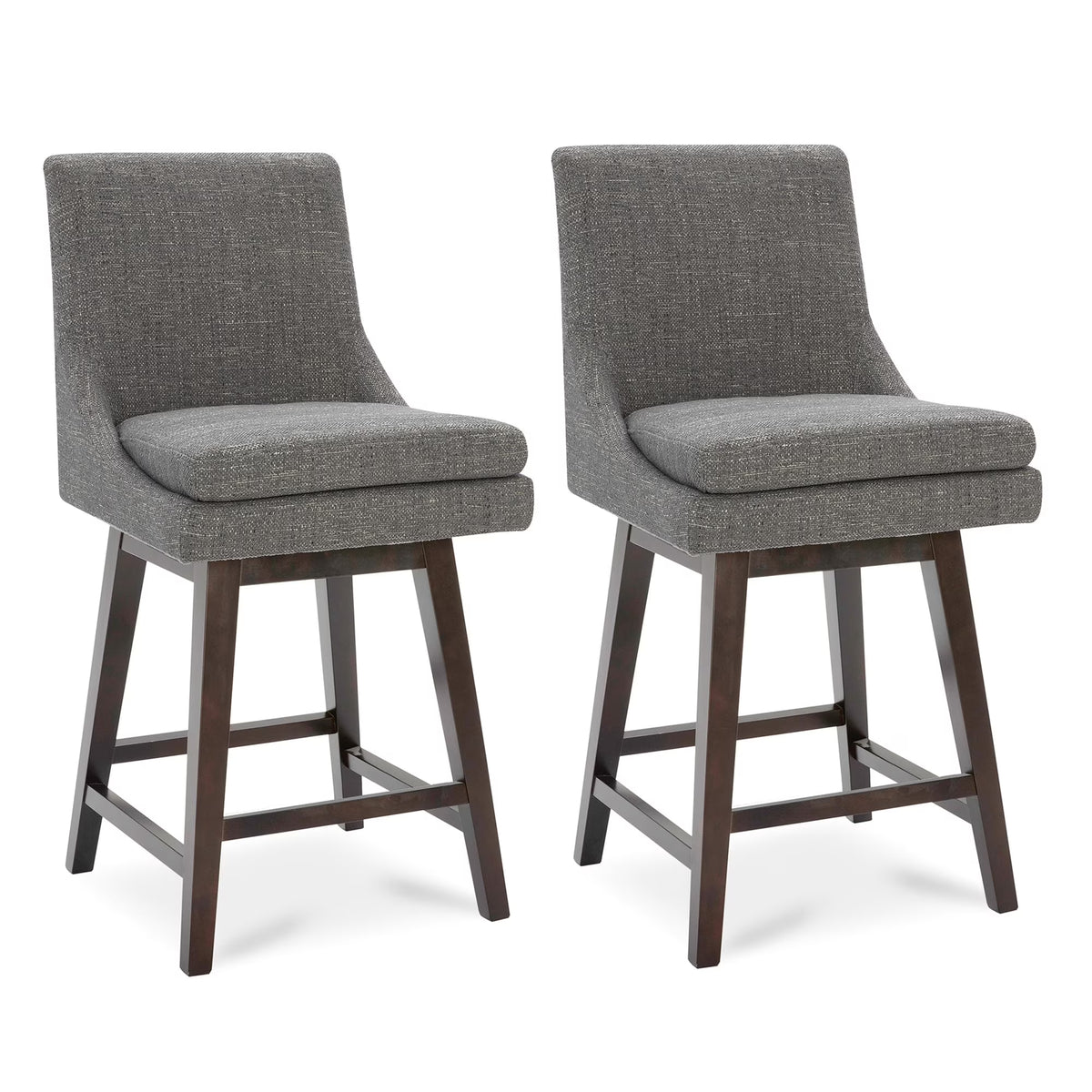 CHITA 26 inch Upholstered Swivel Fabric Counter Bar Stools with Back & Wood Legs Set of 2, Creamy Gray