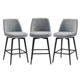 CHITA 27 inch Counter Height Swivel Bar Stools Low Back Set of 3, Metal Base, Fabric in Gray