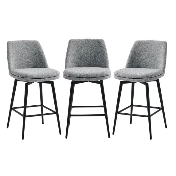CHITA 27 inch Counter Height Swivel Bar Stools Low Back Set of 3, Metal Base, Fabric in Gray