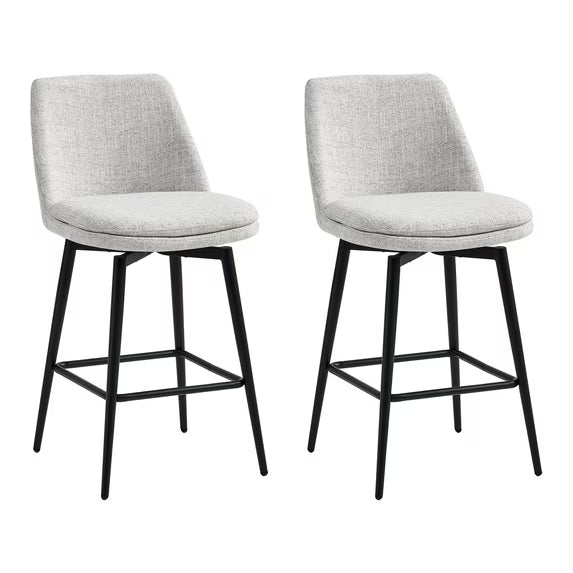 CHITA 27 inch Counter Height Swivel Bar Stools Low Back Set of 2, Metal Base, Faux Leather in Cloud