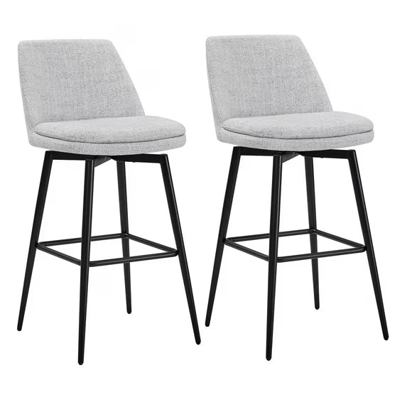CHITA 30 inch Counter Height Swivel Bar Stools Low Back Set of 3, Metal Base, Fabric in Cloud