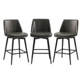 CHITA 27 inch Counter Height Swivel Bar Stools Low Back Set of 3, Metal Base, Faux Leather in Retro Gray
