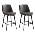 CHITA 27 inch Counter Height Swivel Bar Stools Low Back Set of 2, Metal Base, Faux Leather in Retro Gray