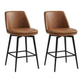 CHITA 27 inch Counter Height Swivel Bar Stools Low Back Set of 2, Metal Base, Faux Leather in Saddle Brown