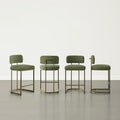 CHITA 26 inch Counter Height Bar Stool Set with Brass Frame Set of 4, Fabric in Moss Green