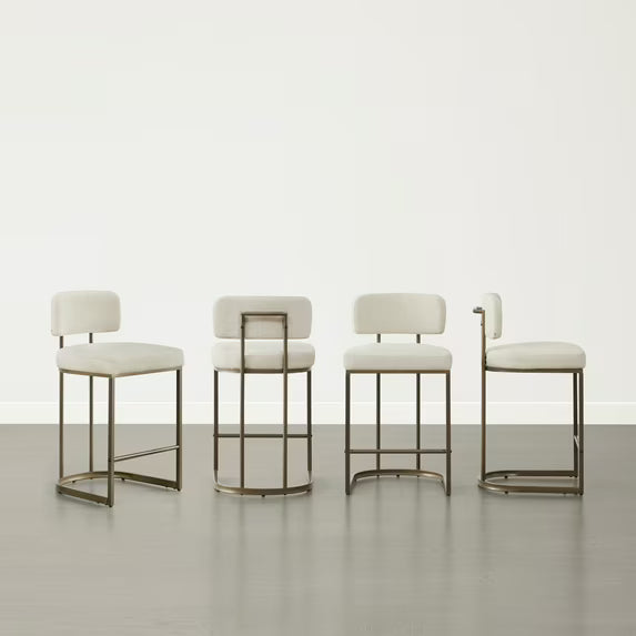 CHITA 26 inch Counter Height Bar Stool Set with Brass Frame Set of 4, Fabric in Linen