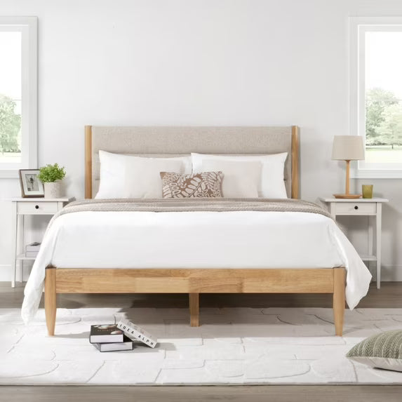 CHITA Full/Queen/King Size Upholstered Platform Bed Frame with Headboard Boucle Fabric Style,Cream/Oatmeal