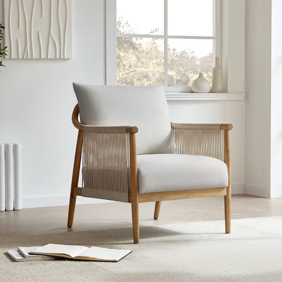 CHITA Modern Accent Chair, Braid Armchair Living Room Chair, Light Gray/Cream