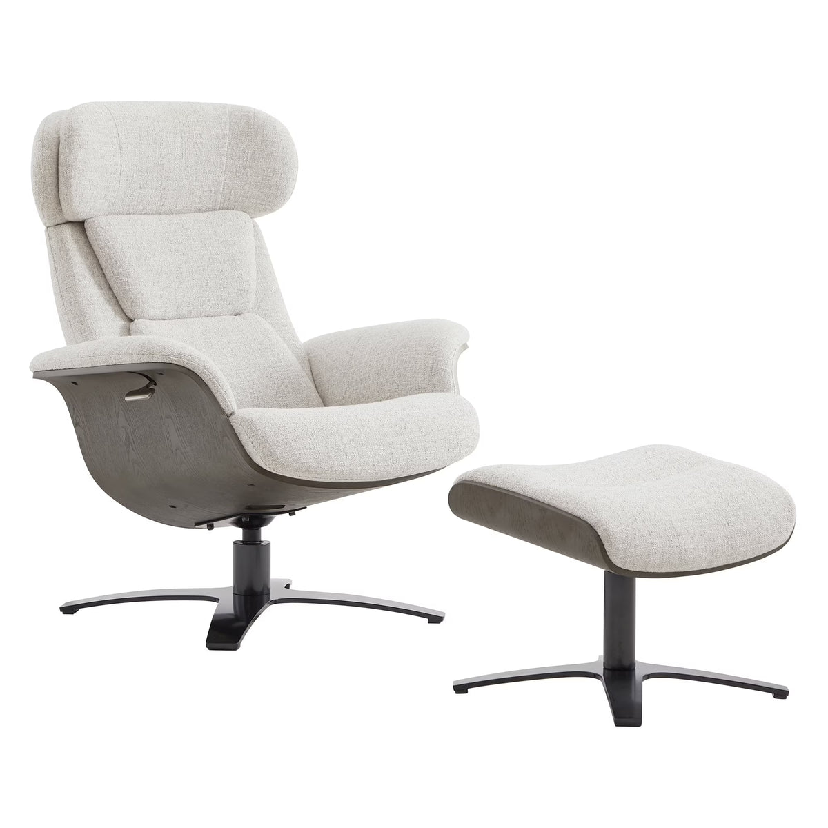 CHITA Swivel Recliner Chair with Ottoman Set & Adjustable Headrest, Fabric Lounge Accent Arm Chairs for Living Room Bedroom, Cloud