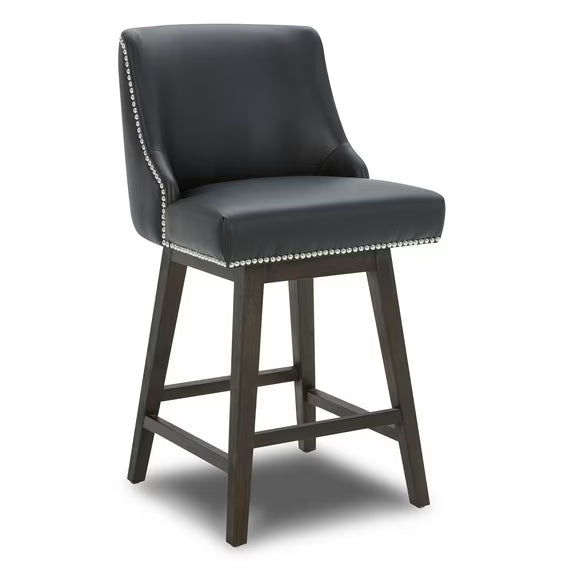 CHITA 26 inch Faux Leather Swivel Upholstered Counter Height Bar Stools with Full Back, Black