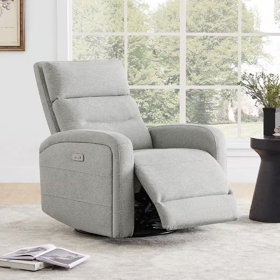 CHITA Power Glider Recliner, 270° Swivel Chair with USB & Type-C Charge for Nursery, Fabric in Dove Gray