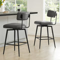 CHITA Swivel Counter Height Bar Stool Chairs Set of 2, 27.4" Faux Leather Upholstered Counter Stools with Back and Metal Frame, Retro Gray