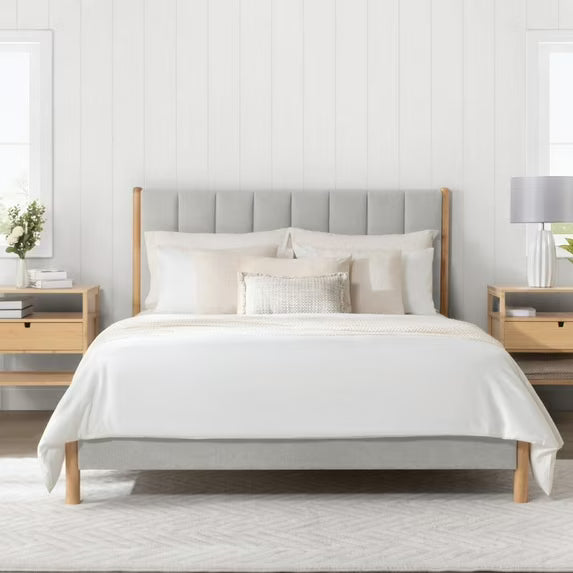CHITA Queen Size Upholstered Platform Bed Frame with Headboard,Grey