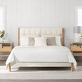 CHITA Queen Size Upholstered Platform Bed Frame with Headboard,Cream
