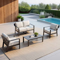 CHITA 4-Piece Patio Conversation Set, Aluminum Wood-Grain Outdoor Furniture with Loveseat, Rustproof Frame & Thick Cushions ,Gray