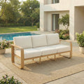 ReNest Outdoor Patio 3-Seater Sofa, Aluminum Wood-Grain Couch with 6.3" Thick Olefin Cushions, Rustproof & Water-Repellent, Cream