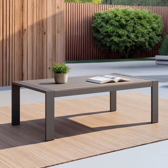 CHITA Outdoor Patio Coffee Table, Rustproof All-Aluminum Wood-Grain Frame, Weather-Resistant ,Gray