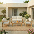 ReNest 4-Piece Patio Conversation Set, Aluminum Wood-Grain Outdoor Furniture with Loveseat, Rustproof Frame & Thick Cushions, Cream