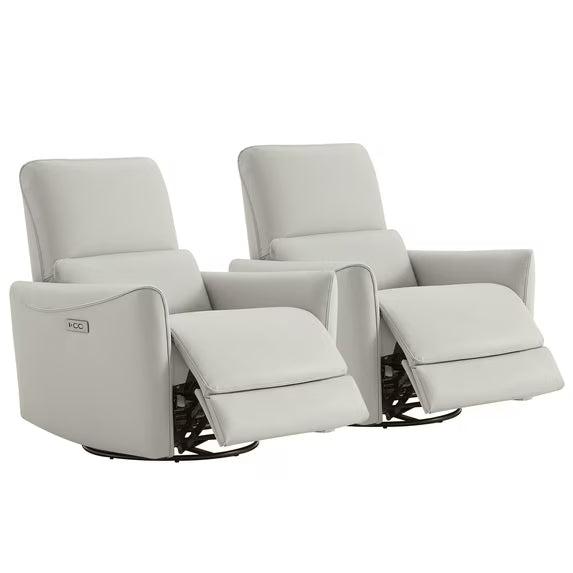 CHITA Electric Power Recliner Swivel Glider Set of 2, Upholstered Faux Leather Nursery Chair Living Room Reclining Sofa Chair, Light Gray