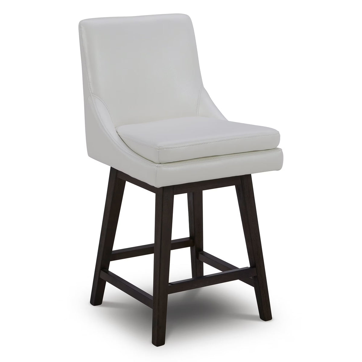 CHITA 26 inch Upholstered Swivel Faux Leather Counter Bar Stools with Back & Wood Legs, Pure White