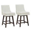 CHITA 26 inch Upholstered Swivel Faux Leather Counter Bar Stools with Back & Wood Legs Set of 2, Pure White