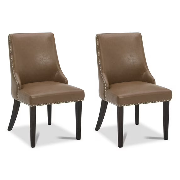 CHITA Upholstered Dining Chairs Set of 2 Kitchen Chairs, Full Back&Wood Legs, Faux Leather in Saddle Brown