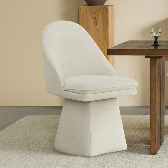 CHITA Upholstered Swivel Armless Dining Chair Double-layered Cushions, Fabric in Linen