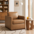 CHITA Swivel Accent Chairs for Living Room, Comfortable Arm Chairs for Bedroom,Faux Leather in Saddle Brown