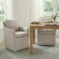 CHITA Dining Chair with Caster Wheels for Kitchen & Dining Room, Upholstered Arm Chair, Beige Fabric
