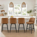ReNest 27" Mid-Century Swivel Counter Height Bar Stools Set of 4 for Kitchen Island, Faux Leather Upholstery, Saddle Brown