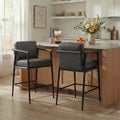 CHITA Modern Counter Stools Set of 2, Upholstered Bar Stools with Metal Frame and Wooden Armrests, Faux Leather in Retro Gray