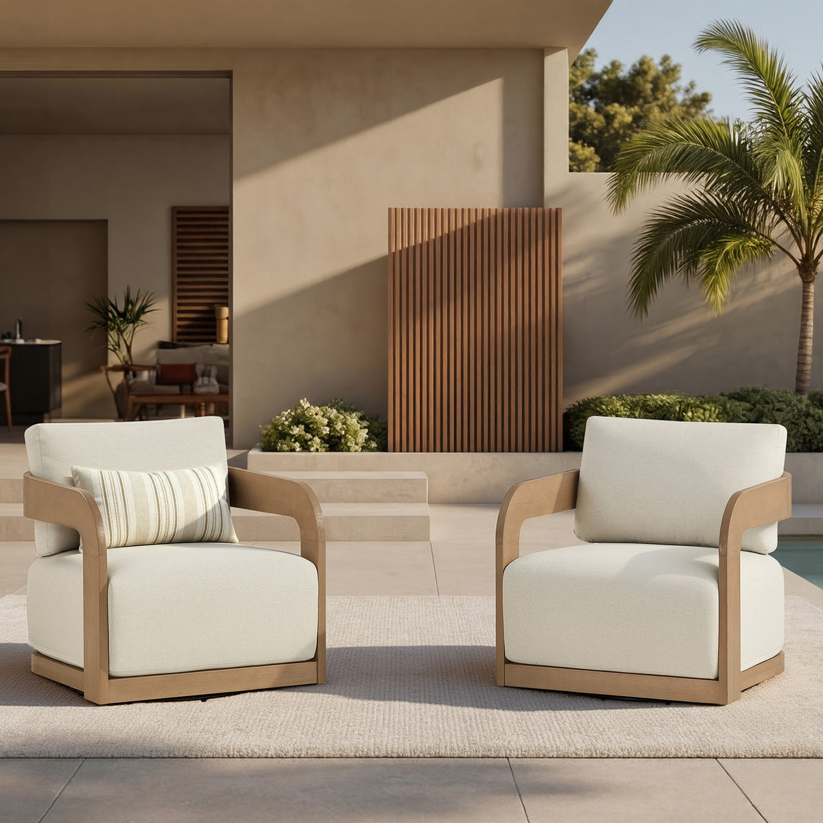 ReNest Outdoor Swivel Patio Chair, 360-Degree Rotating Outdoor Armchair with 13-Inch Thick Cushion, Set of 2
