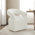 CHITA Modern Mobile Dining Chair with Casters & Open Back, Ivory Fabric, Single