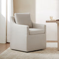 CHITA Modern Mobile Dining Arm Chairs with Casters, Beige Fabric, Single