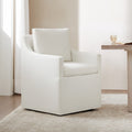 CHITA Modern Mobile Dining Arm Chairs with Casters, Ivory Fabric, Single