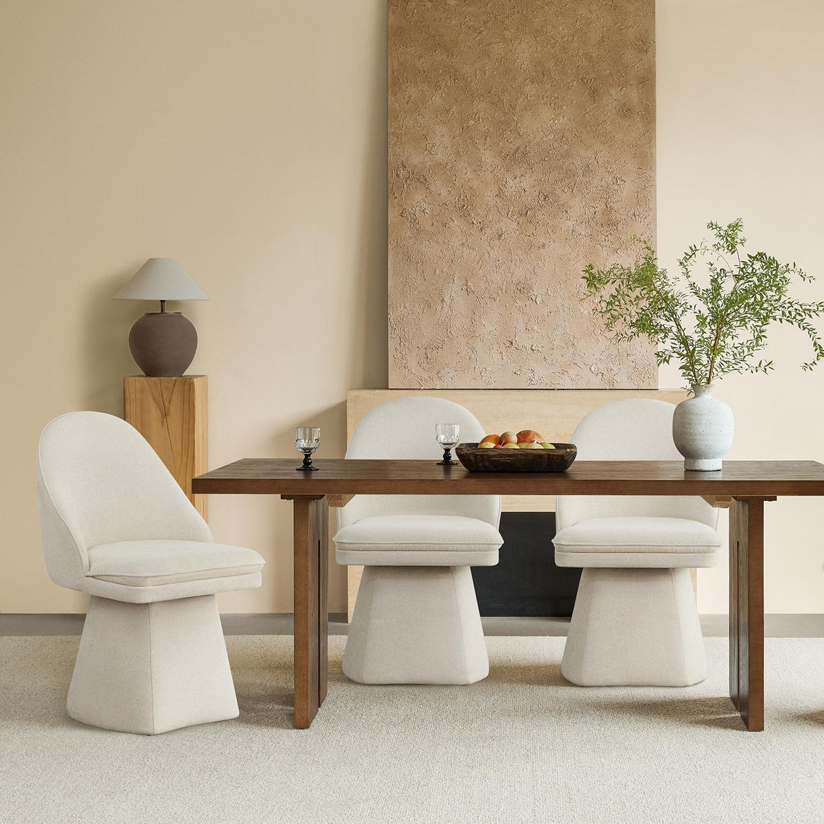 CHITA Upholstered Swivel Armless Dining Chair with Double-layered Cushions, Fabric in Linen