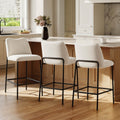 ReNest 26" Upholstered Bar Stools Set of 3, Counter Height Stools with Back & Metal Frame, for Kitchen Island & Breakfast Bar, Cream Fabric