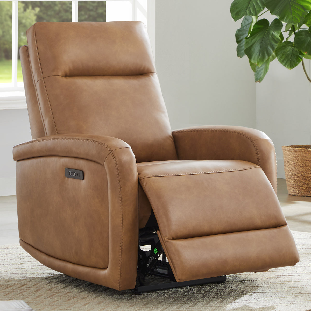 CHITA Electric Power Recliner, Zero Wall Hugger Recliners RV Recliners for Small Space Living Room, Faux Leather Single Sofa Chair with Adjustable Headrest USB&Type-C Charge, Cognac Brown