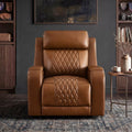 ReNest Genuine Leather Power Recliner Chair, Heated & Ventilated Home Theater Seating for Living Room with Power Headrest, USB Type-C Charging and Cup Holders, Saddle