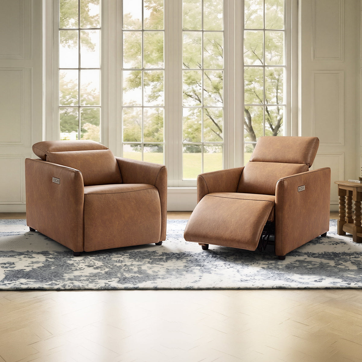 ReNest Power Recliner Chair with Adjustable Headrest, USB & Type-C Charging Ports, Zero Wall Recliner for Small Spaces, Saddle Faux Leather