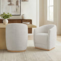 ReNest Rolling Dining Chairs Set of 2 with Arms, Upholstered Barrel Back, 360° Casters, Pearl Fabric