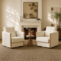 ReNest Modern Swivel Accent Chair, Upholstered Barrel Armchair with Wooden Armrests, Removable Cushions, Living Room & Bedroom Chair, Cream Fabric