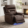 ReNest Power Recliner Chair, Electric Genuine Leather Recliner with Power Headrest, Dual Motor, Lay Flat, USB Type-C Charging, Cup Holders, Brown, Single
